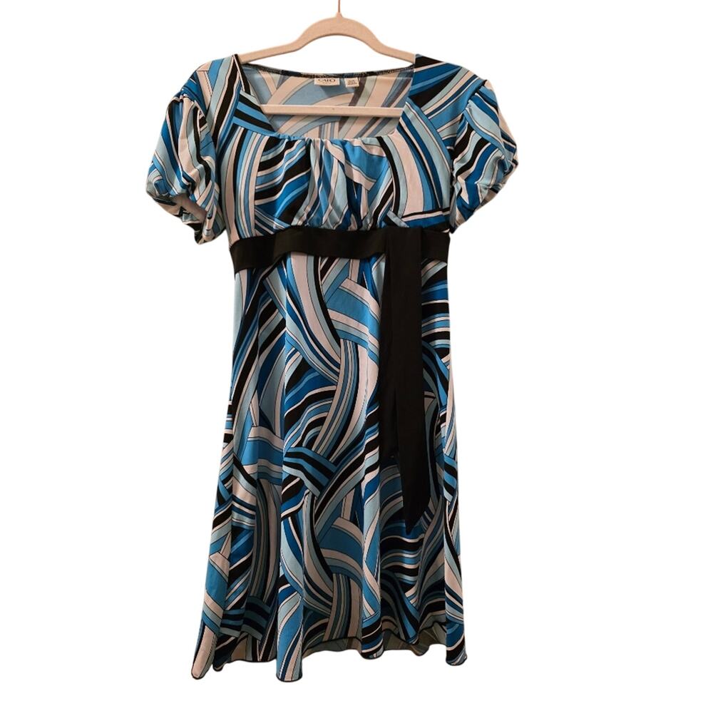 Vtg Y2K Baby Doll Stretch Knit Dress Geometric Print Teal Black Cato Size XL 16